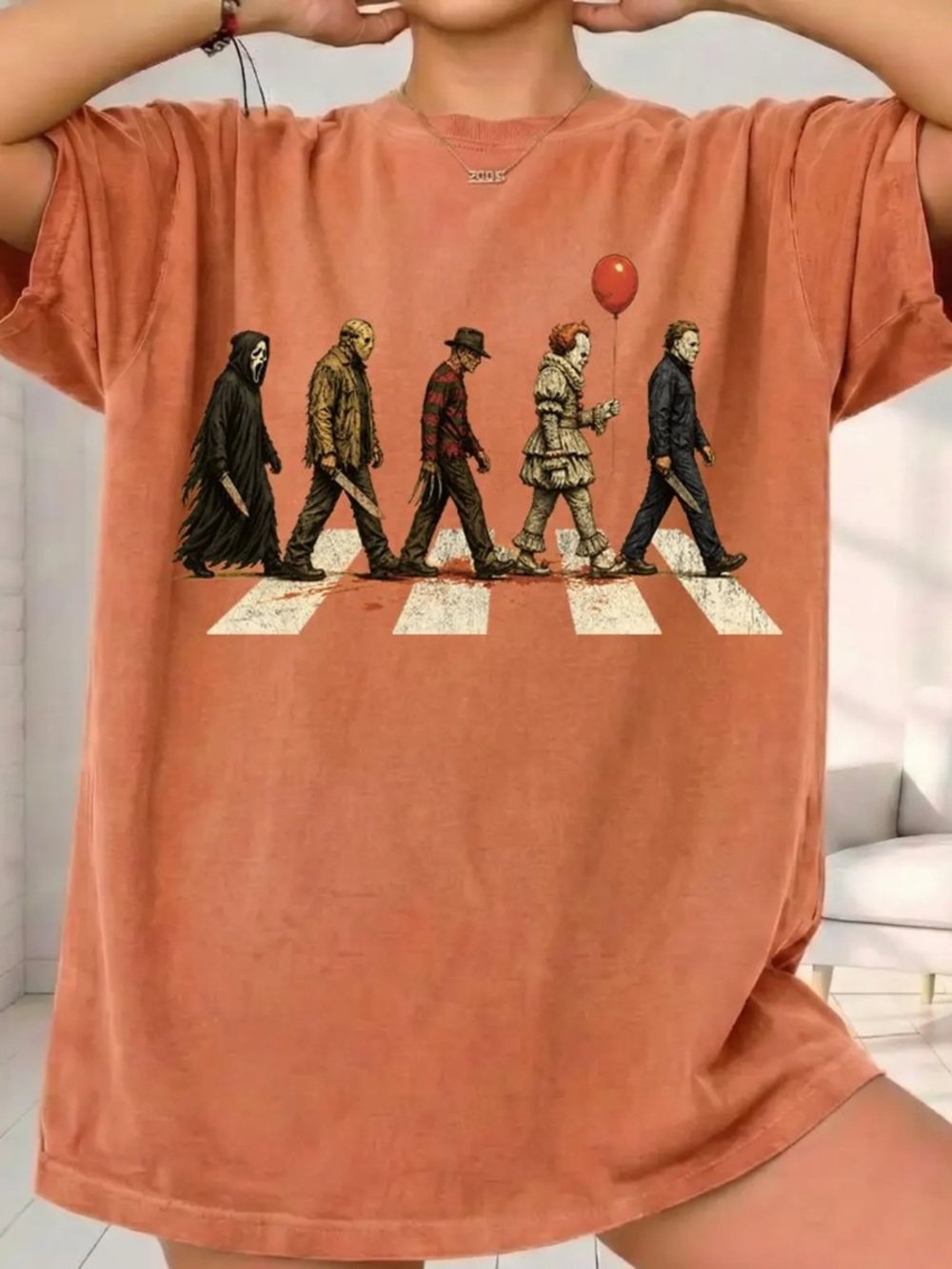 Comfort Colors Short Sleeve Tee in Rust with Horror Character Graphic